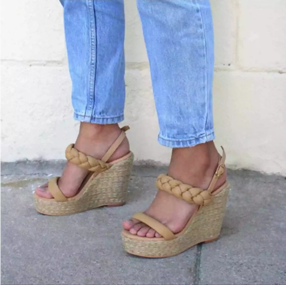 Kaanas Kendari Chunky Braided Wedge Platform Sandals Ankle Strap Sand Size 8,9